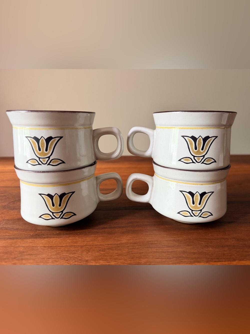 Vintage Denby Kimberly Set of 4 Mugs Stoneware Cups England Floral MCM